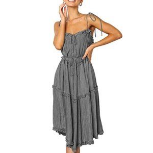 Adjustable Strappy Swing Causal Midi Dress